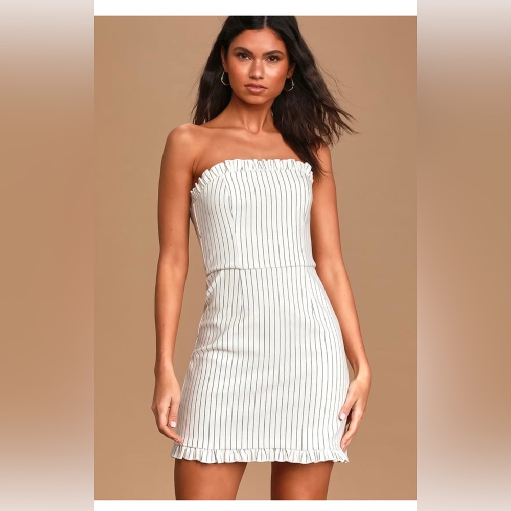 NWT Lulus XL white pinstripe strapless mini dress